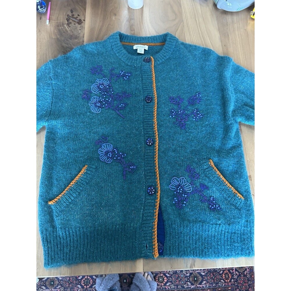 Sundance Catalog Teal Beaded “Seeley Cardigan” Size PXS $198